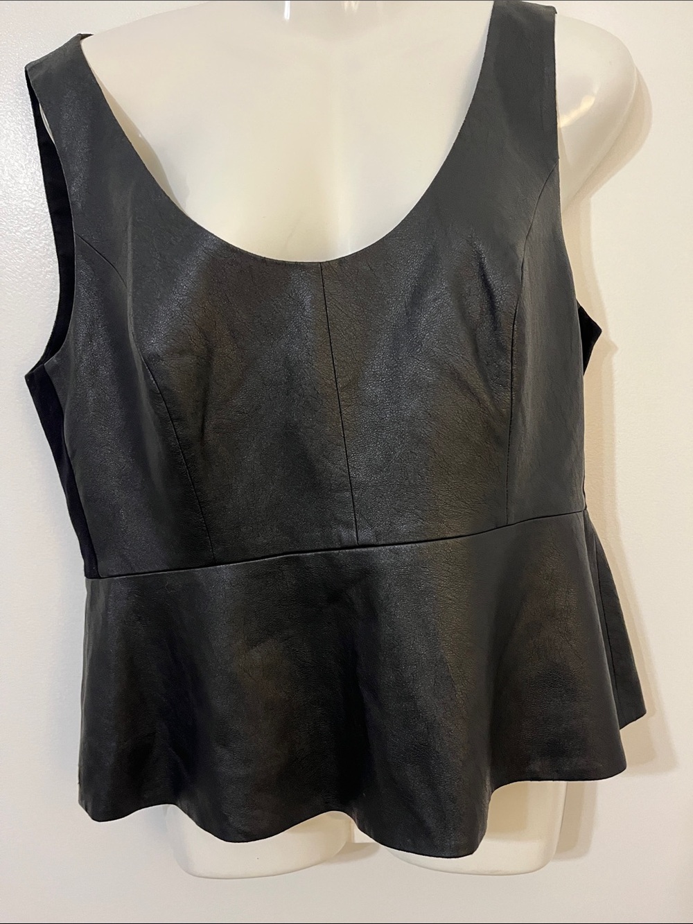 BCBG Black Faux Leather Peplum Camisole